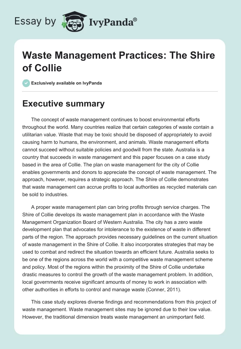 Waste Management Practices: The Shire of Collie. Page 1