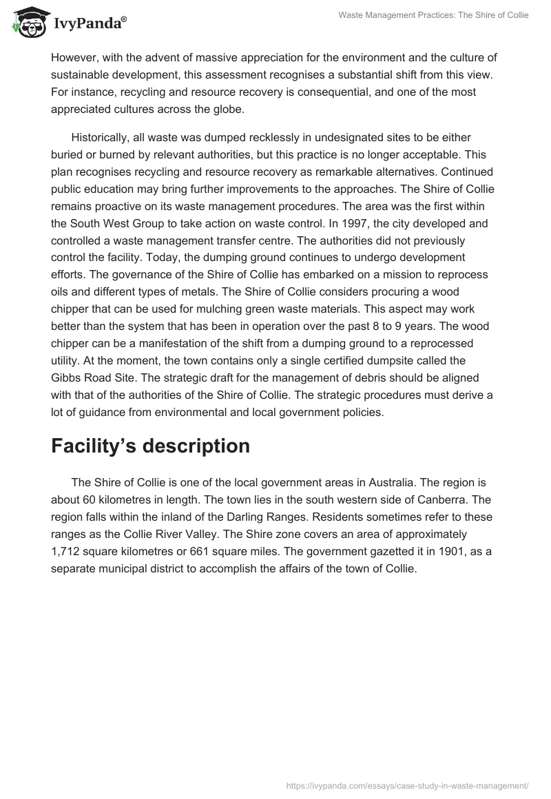 Waste Management Practices: The Shire of Collie. Page 2