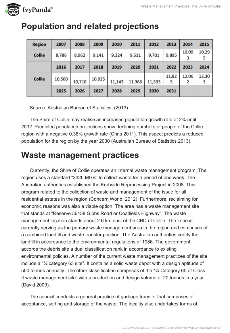 Waste Management Practices: The Shire of Collie. Page 4