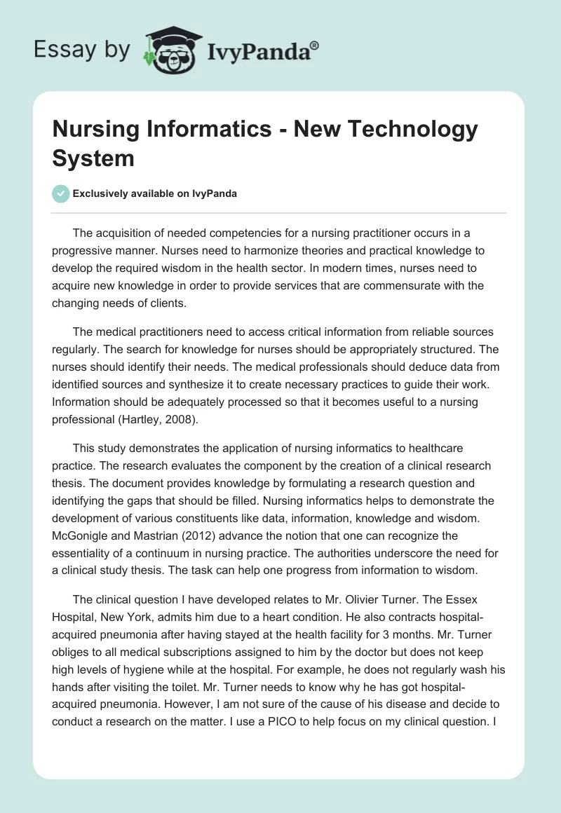 Nursing Informatics - New Technology System. Page 1