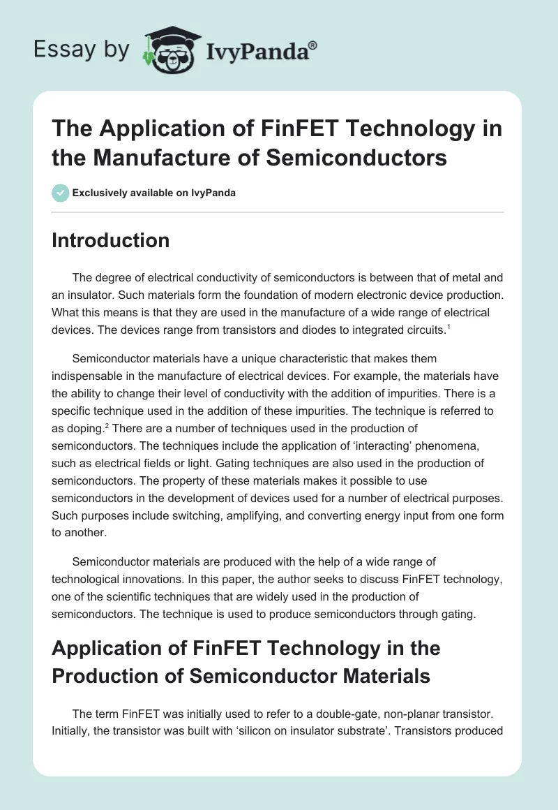 The Application of FinFET Technology in the Manufacture of Semiconductors. Page 1