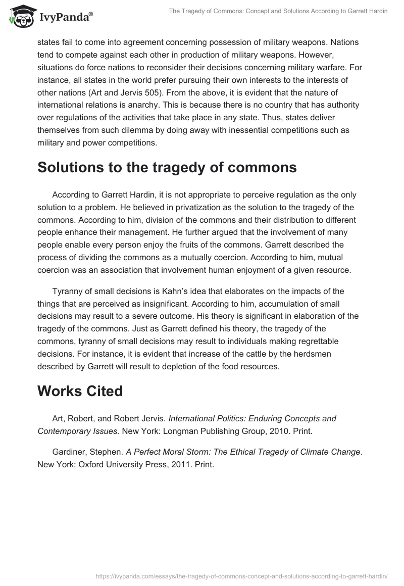 The Tragedy of Commons: Concept and Solutions According to Garrett Hardin. Page 2