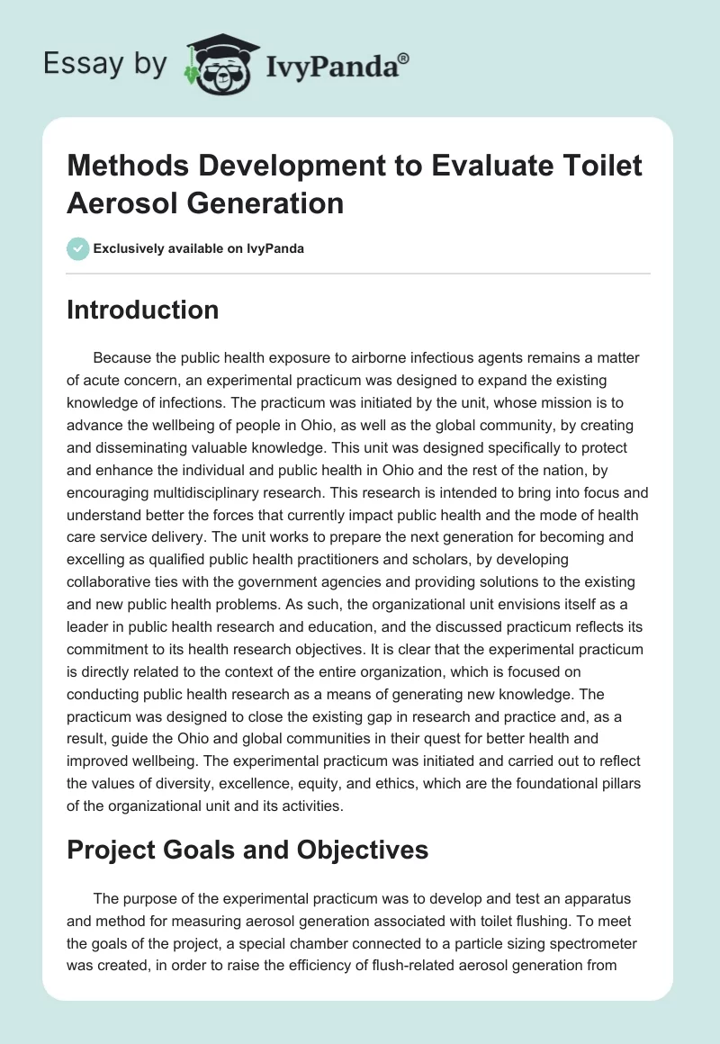 Methods Development to Evaluate Toilet Aerosol Generation. Page 1
