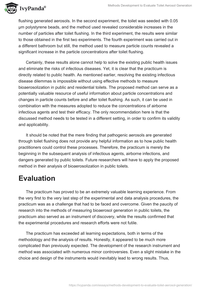 Methods Development to Evaluate Toilet Aerosol Generation. Page 3