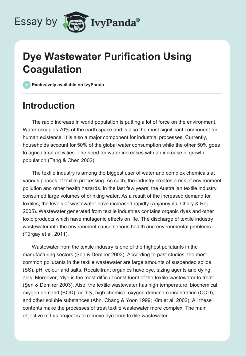 Dye Wastewater Purification Using Coagulation. Page 1