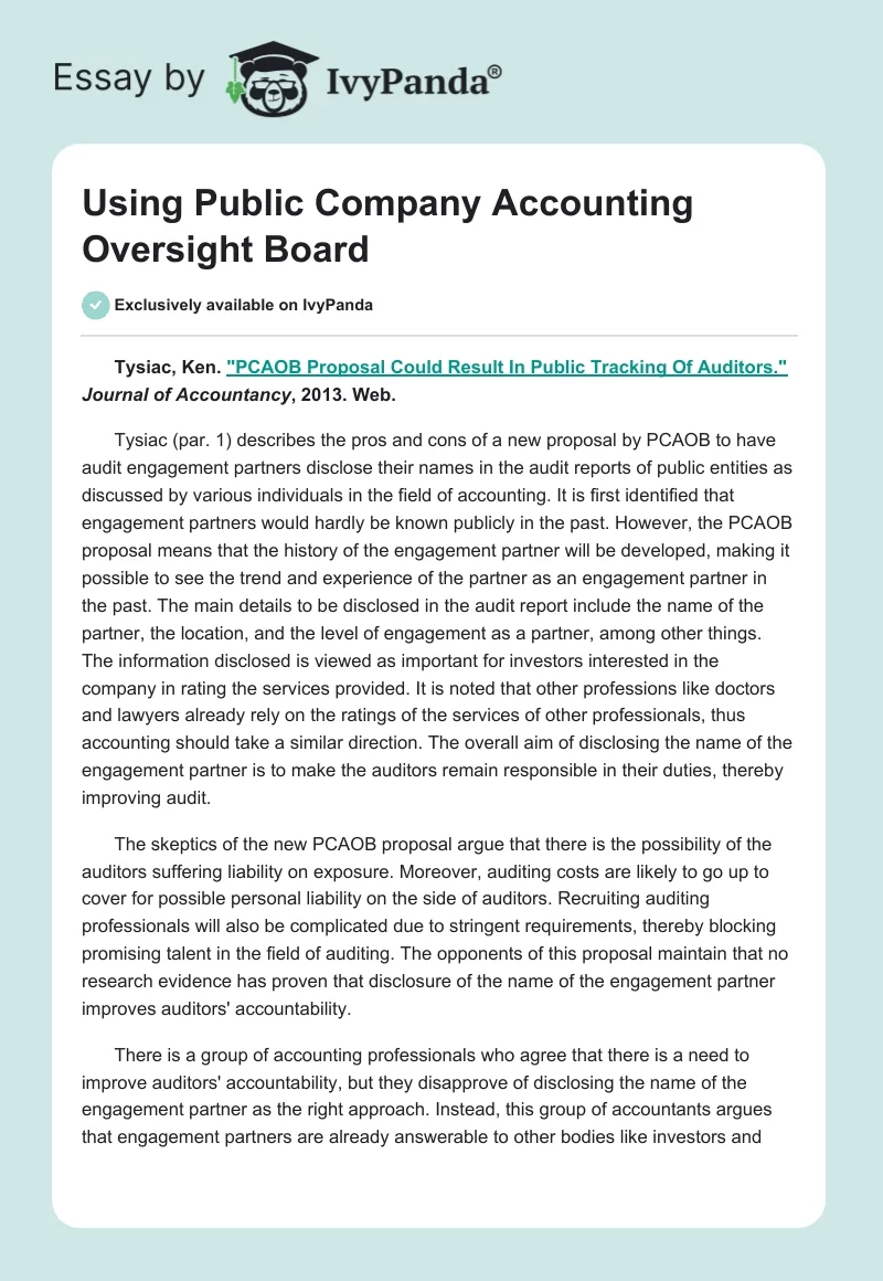 Using Public Company Accounting Oversight Board. Page 1