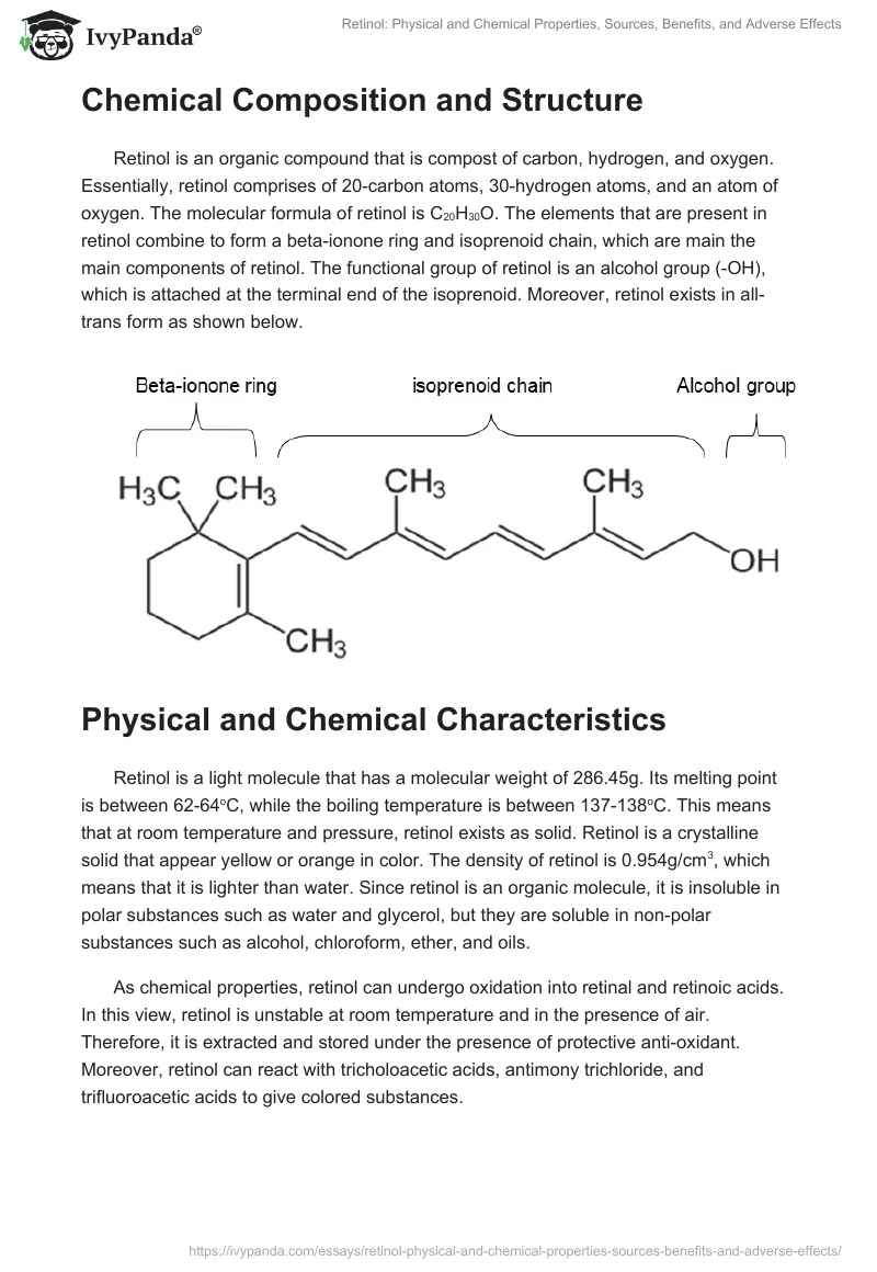 Retinol: Physical and Chemical Properties, Sources, Benefits, and Adverse Effects. Page 2