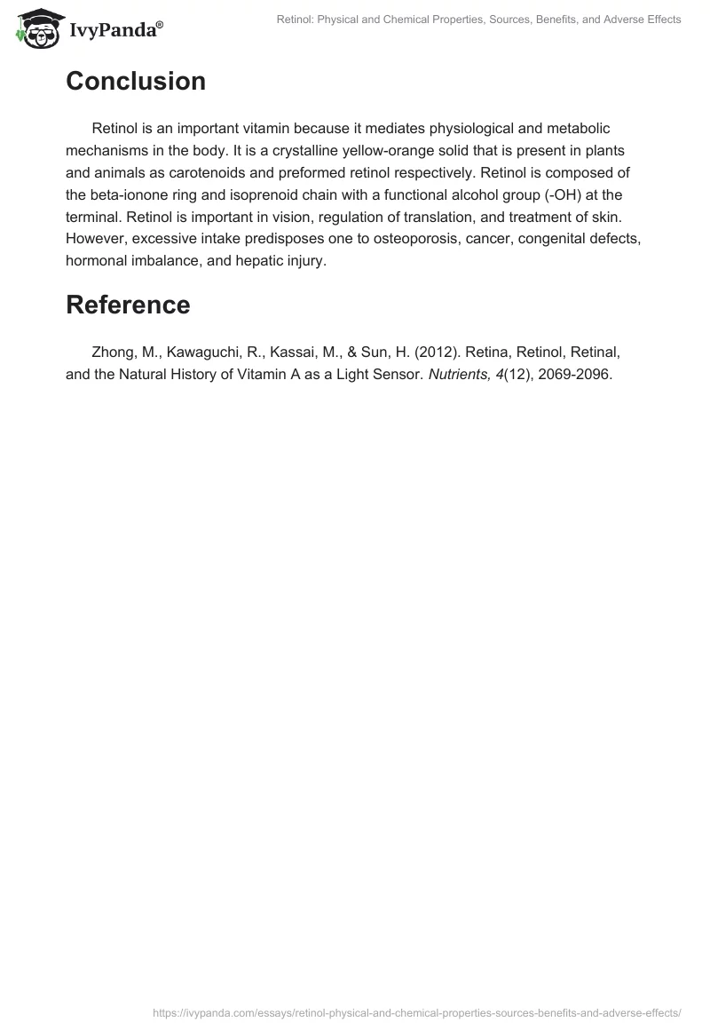 Retinol: Physical and Chemical Properties, Sources, Benefits, and Adverse Effects. Page 4