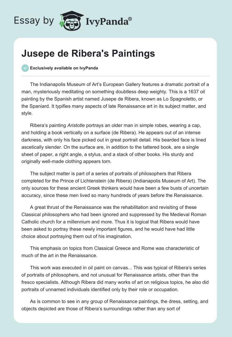 Jusepe de Ribera's Paintings. Page 1