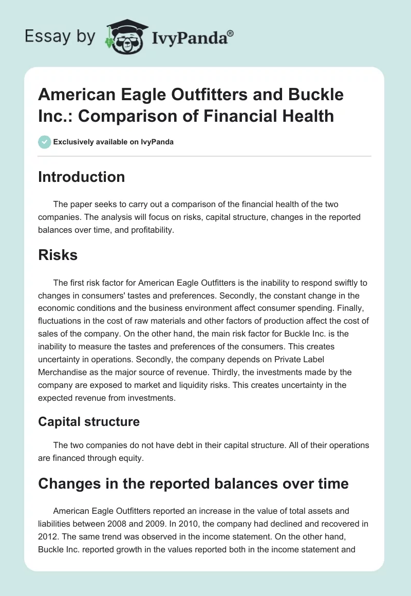 American Eagle Outfitters and Buckle Inc.: Comparison of Financial Health. Page 1