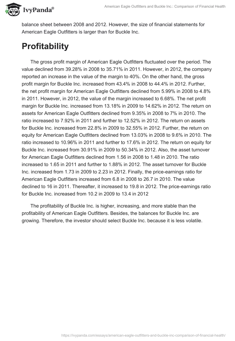 American Eagle Outfitters and Buckle Inc.: Comparison of Financial Health. Page 2