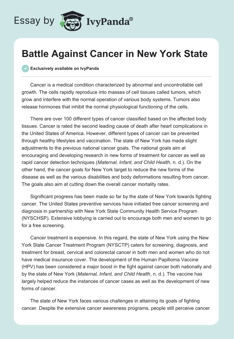 Battle Against Cancer in New York State. Page 1