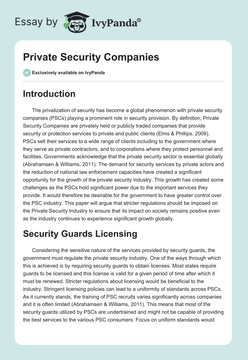 Private Security Companies. Page 1