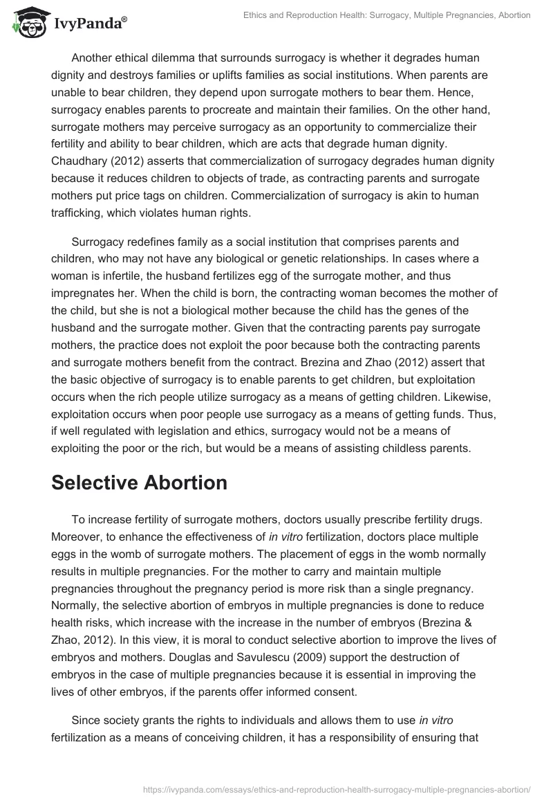 Ethics and Reproduction Health: Surrogacy, Multiple Pregnancies, Abortion. Page 2