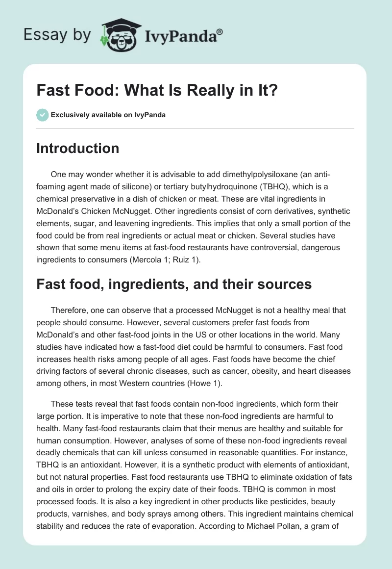 Fast Food: What Is Really in It?. Page 1