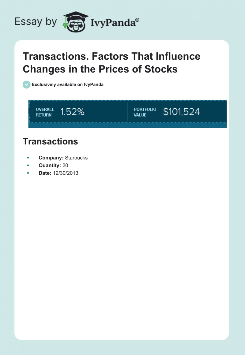 Transactions. Factors That Influence Changes in the Prices of Stocks. Page 1