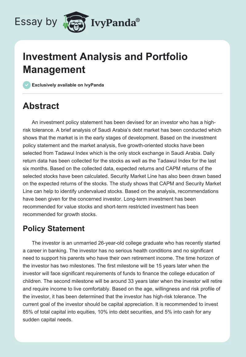 Investment Analysis and Portfolio Management. Page 1