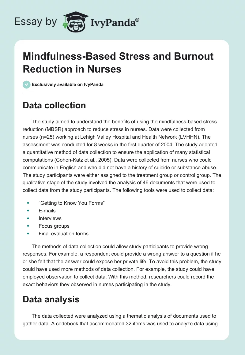 Mindfulness-Based Stress and Burnout Reduction in Nurses. Page 1