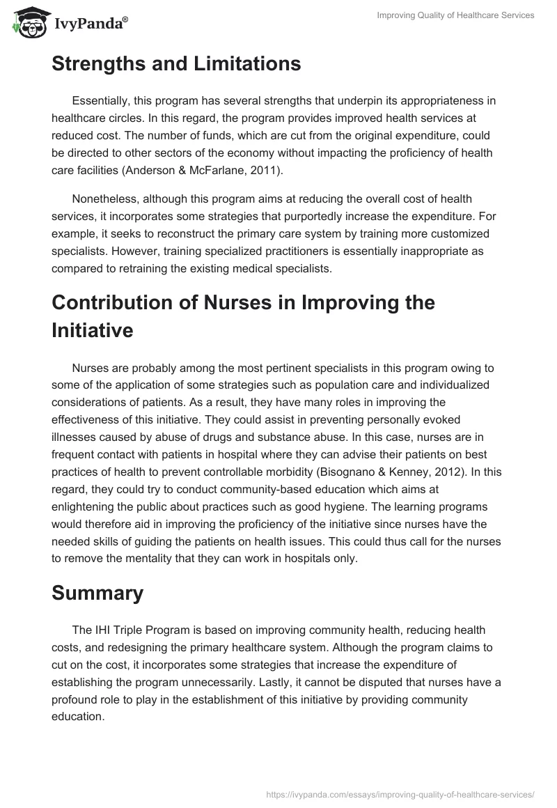Improving Quality of Healthcare Services. Page 2