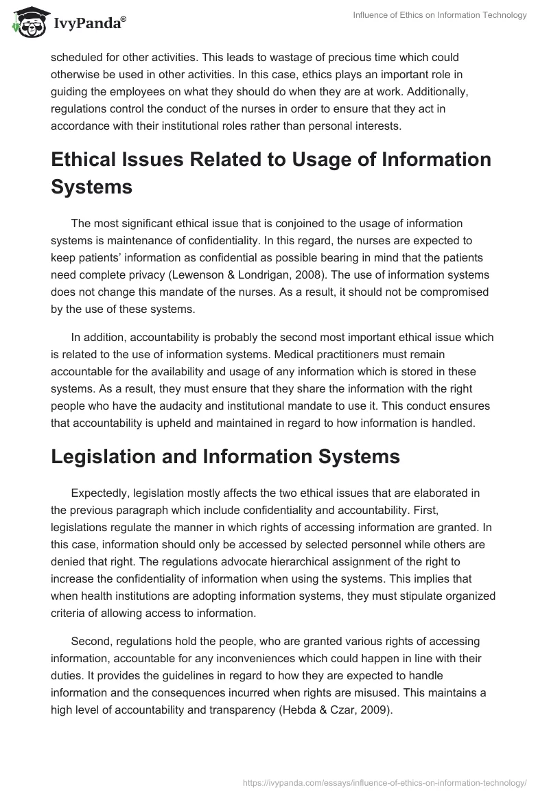 Influence of Ethics on Information Technology. Page 2