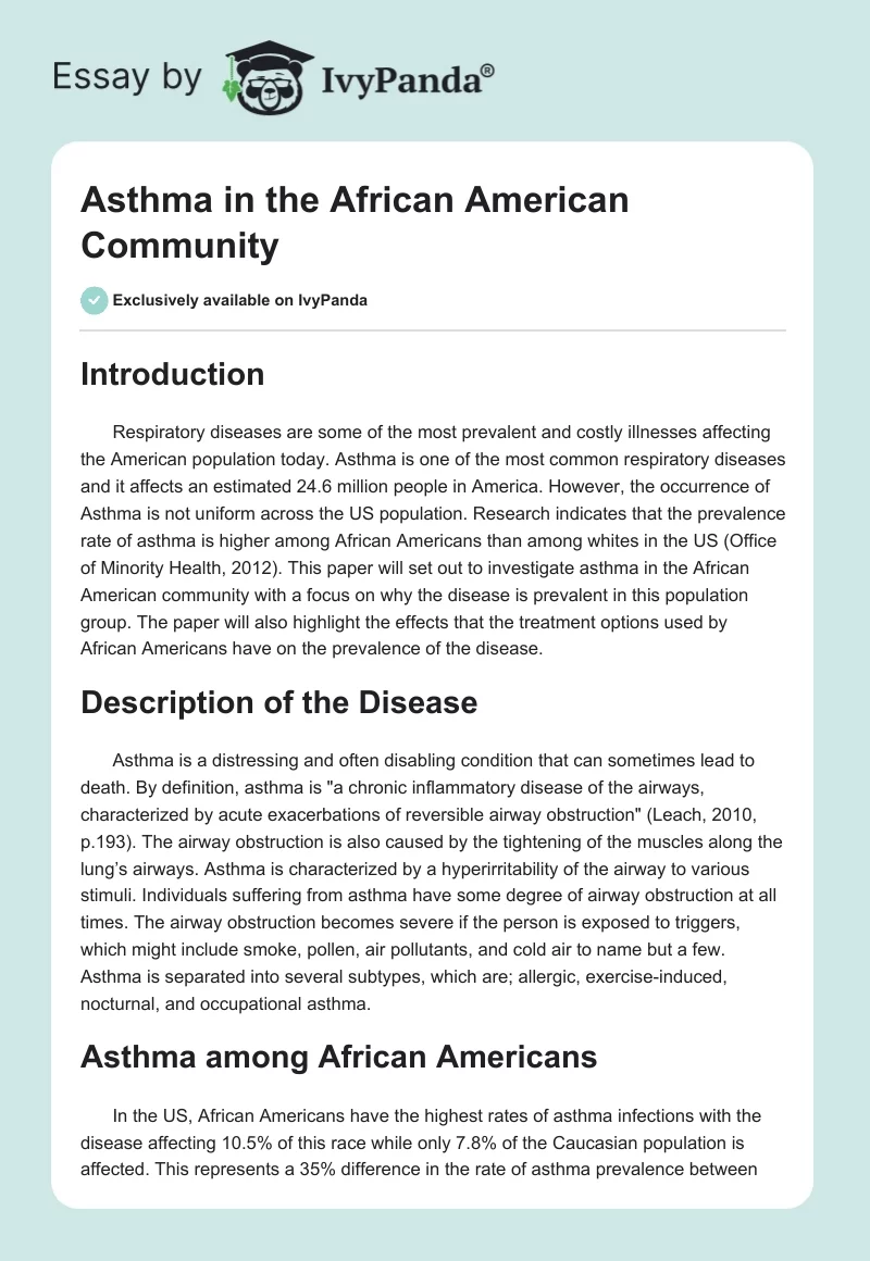 Asthma in the African American Community. Page 1