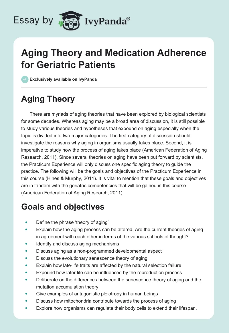 Aging Theory and Medication Adherence for Geriatric Patients. Page 1