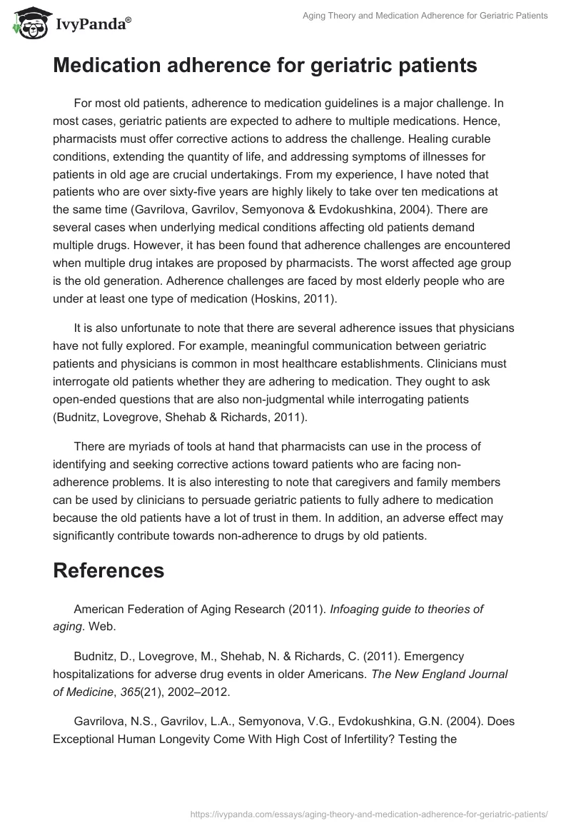 Aging Theory and Medication Adherence for Geriatric Patients. Page 2