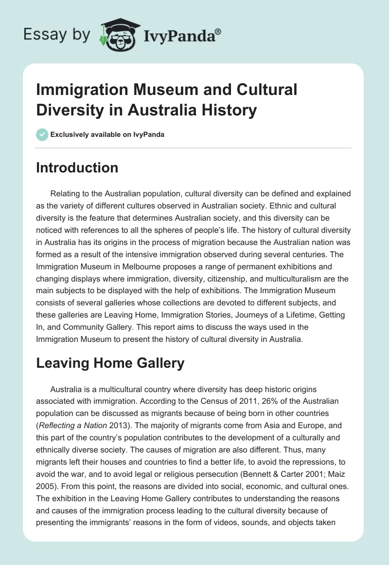 Immigration Museum and Cultural Diversity in Australia History. Page 1