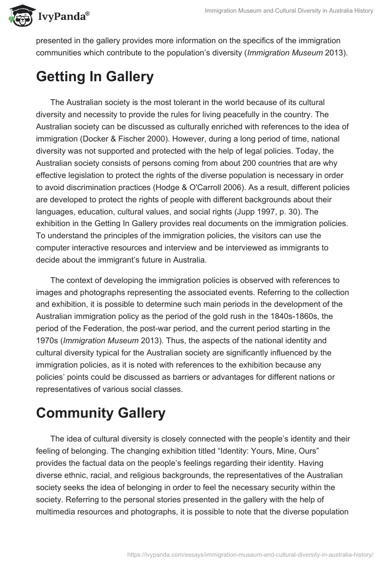 Immigration Museum and Cultural Diversity in Australia History. Page 3