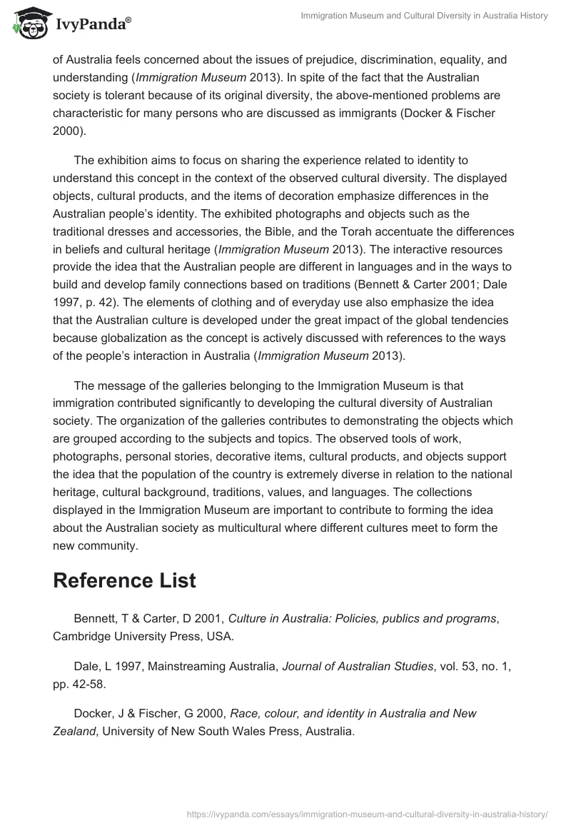 Immigration Museum and Cultural Diversity in Australia History. Page 4