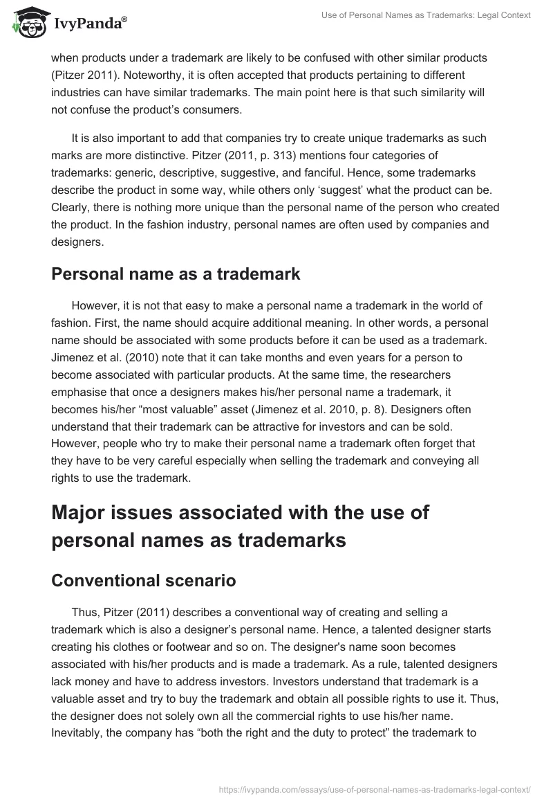 Use of Personal Names as Trademarks: Legal Context. Page 2