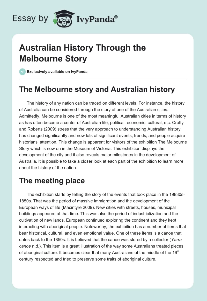 Australian History Through the Melbourne Story. Page 1