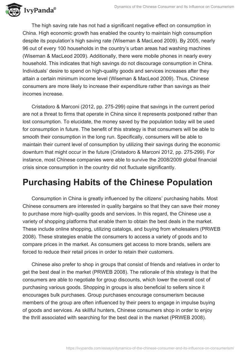 Dynamics of the Chinese Consumer and Its Influence on Consumerism. Page 3