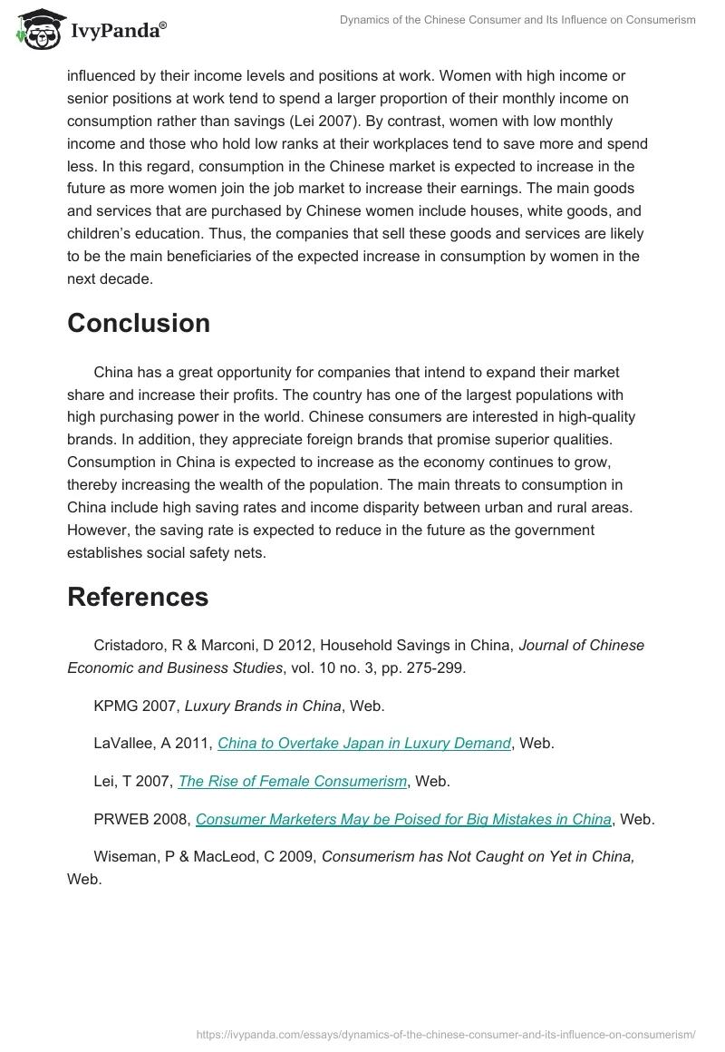 Dynamics of the Chinese Consumer and Its Influence on Consumerism. Page 5