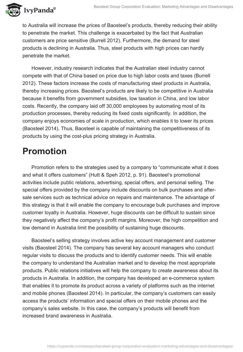 Baosteel Group Corporation Evaluation: Marketing Advantages and Disadvantages. Page 2