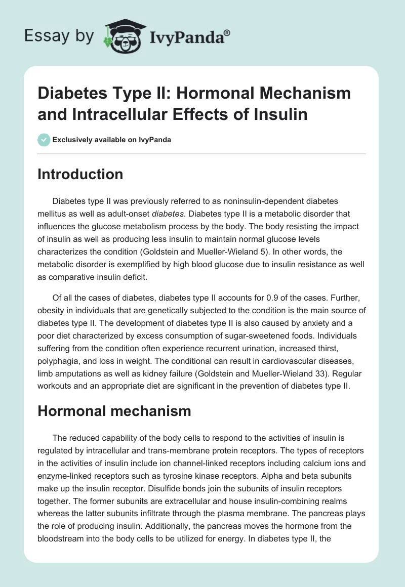 Diabetes Type II: Hormonal Mechanism and Intracellular Effects of Insulin. Page 1
