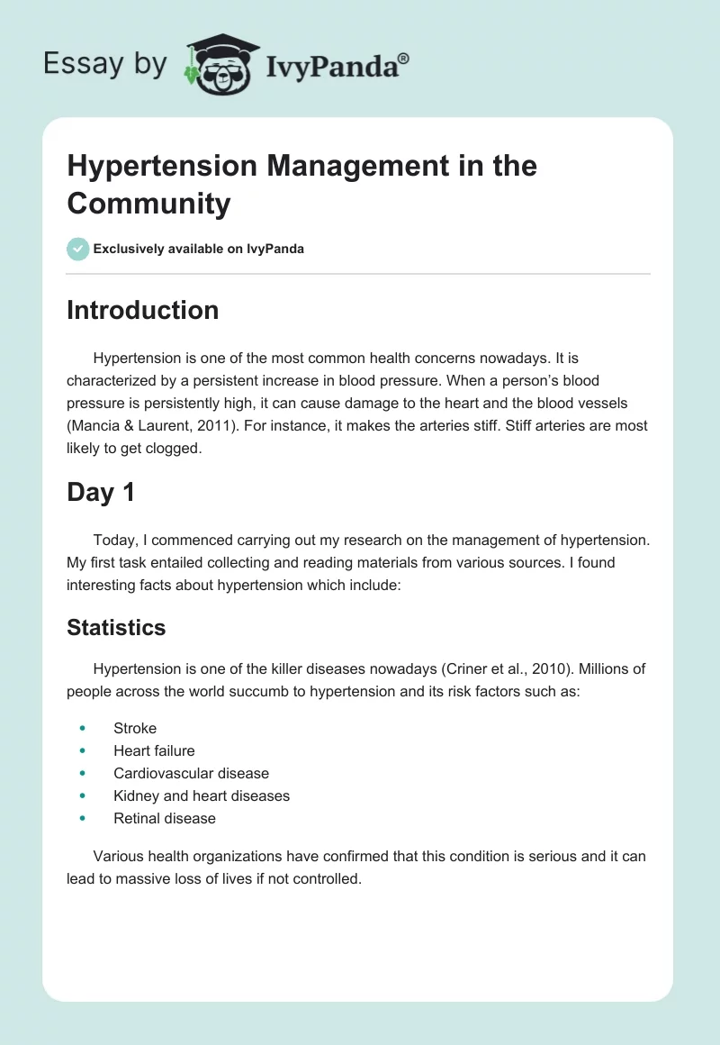 Hypertension Management in the Community. Page 1