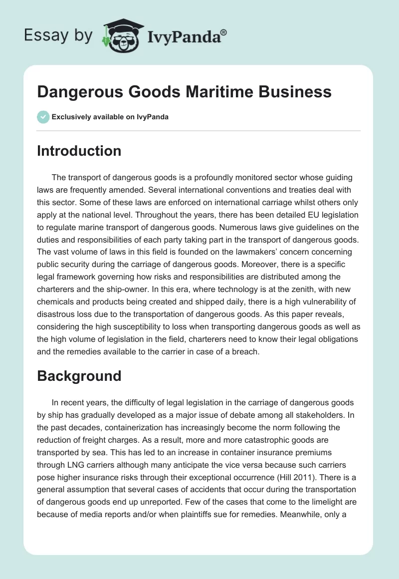 Dangerous Goods Maritime Business. Page 1