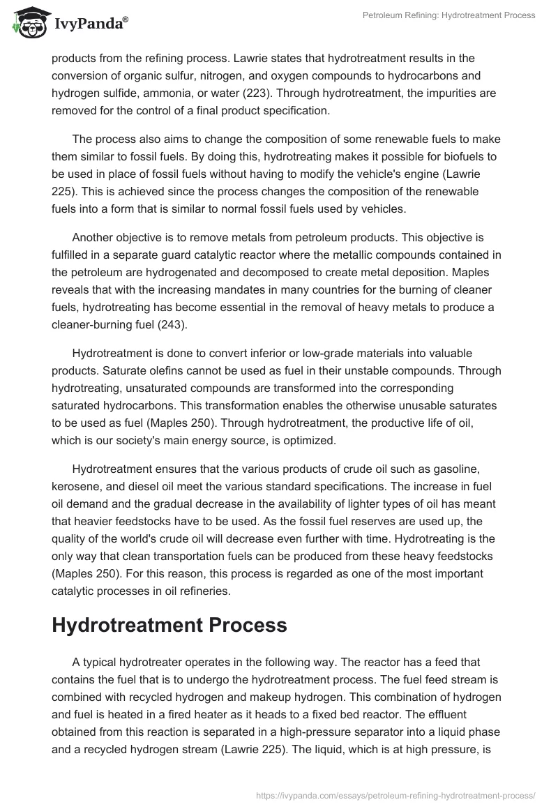 Petroleum Refining: Hydrotreatment Process. Page 2