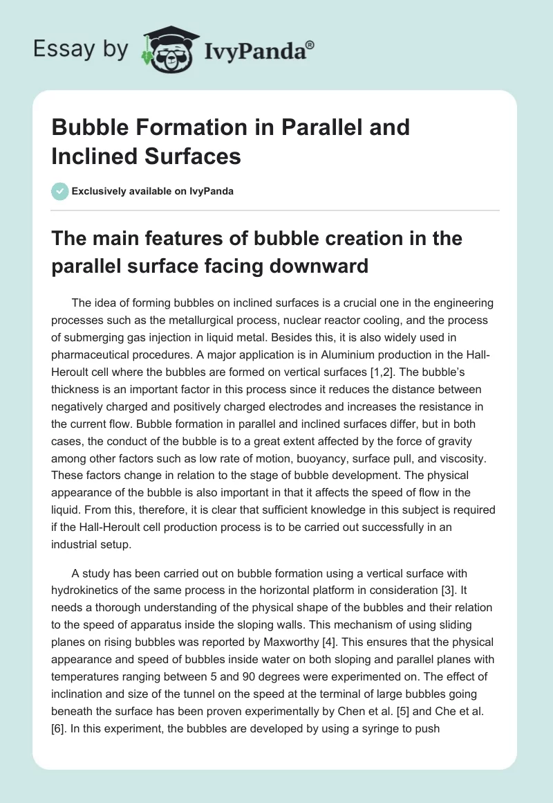 Bubble Formation in Parallel and Inclined Surfaces. Page 1