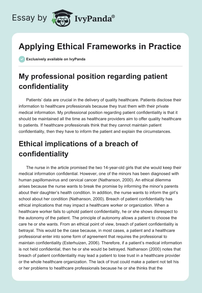Applying Ethical Frameworks in Practice. Page 1