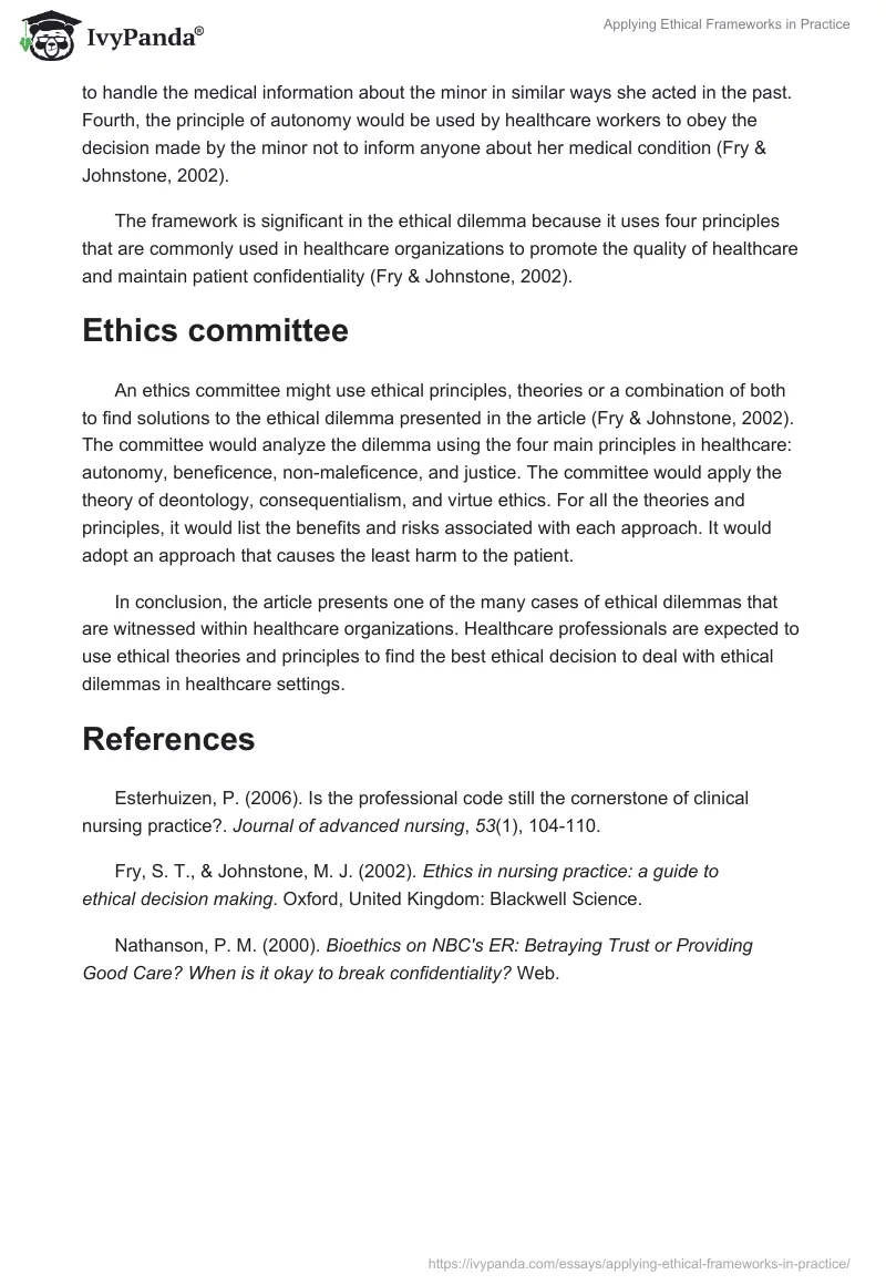 Applying Ethical Frameworks in Practice. Page 3