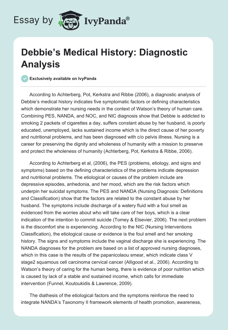 Debbie’s Medical History: Diagnostic Analysis. Page 1