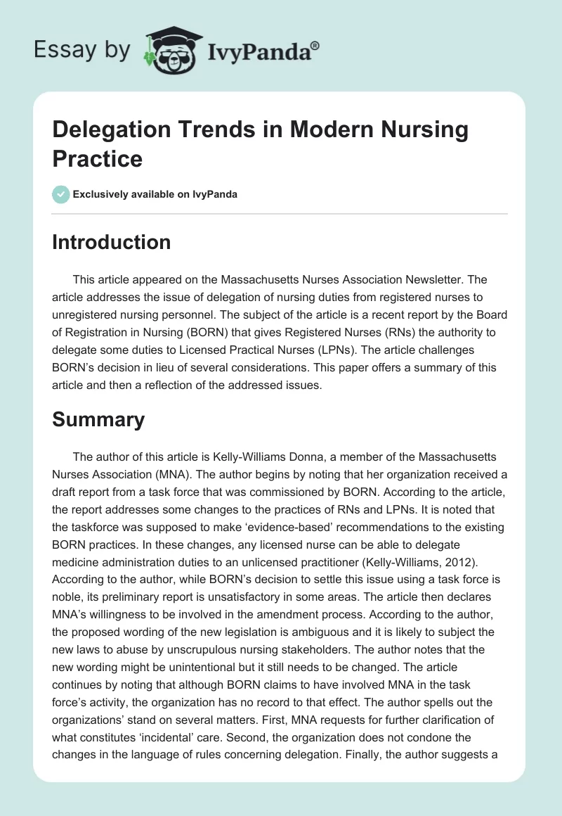 Delegation Trends in Modern Nursing Practice. Page 1