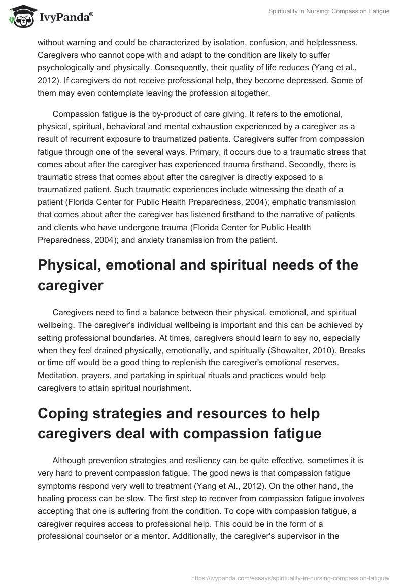 Spirituality in Nursing: Compassion Fatigue. Page 3