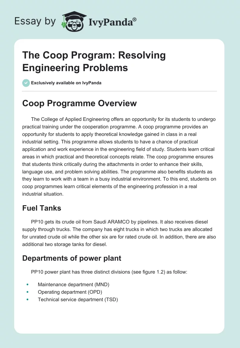 The Coop Program: Resolving Engineering Problems. Page 1