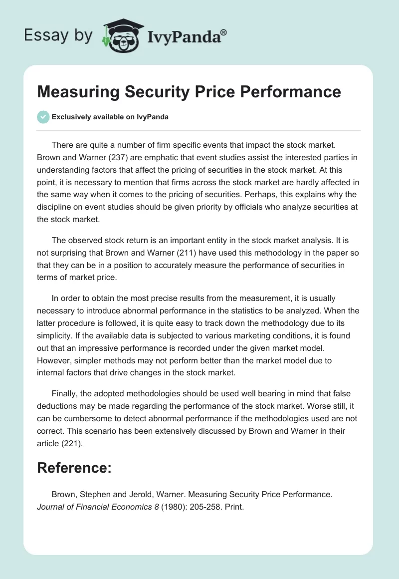 Measuring Security Price Performance. Page 1