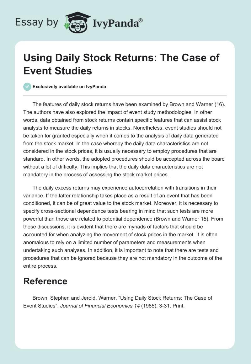Using Daily Stock Returns: The Case of Event Studies. Page 1