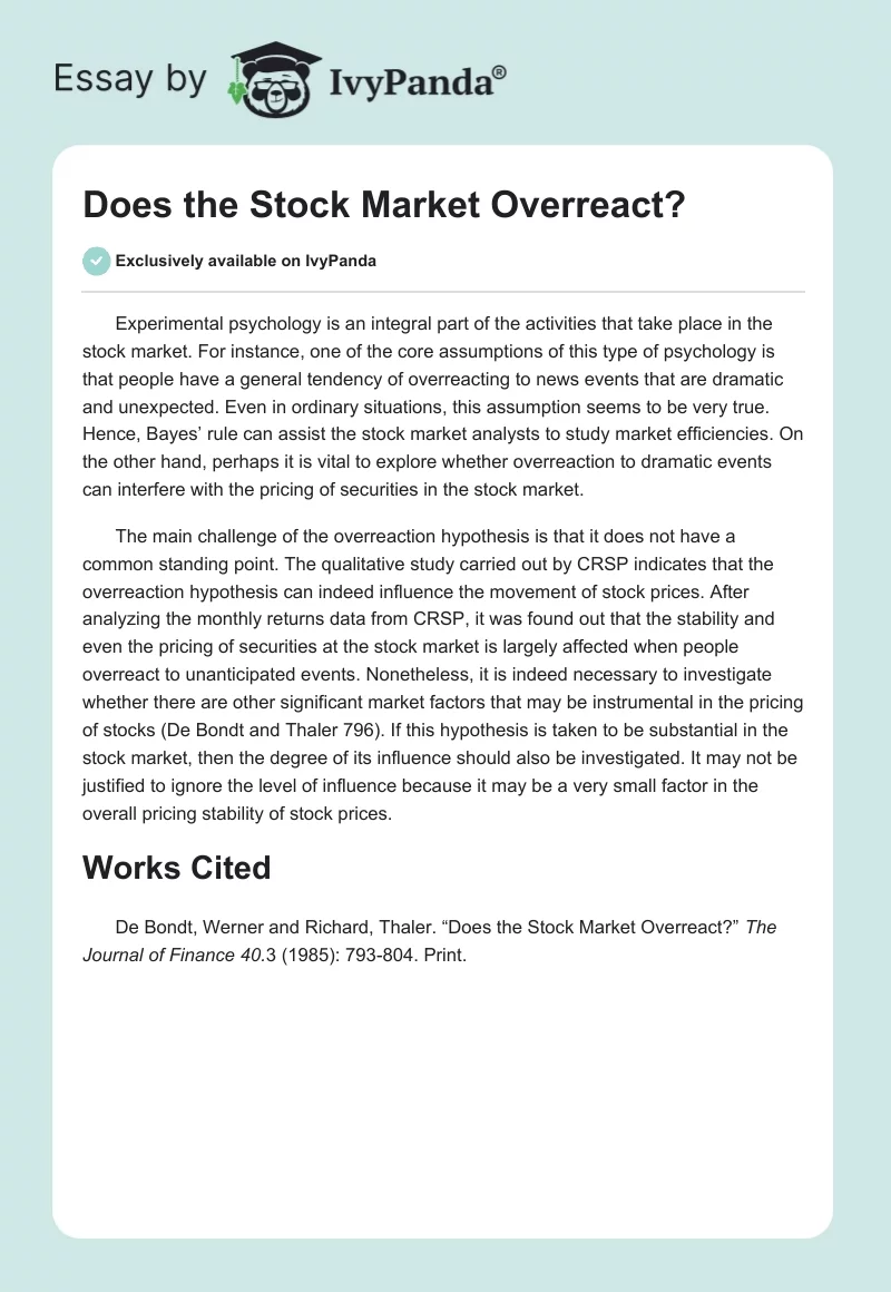 Does the Stock Market Overreact?. Page 1