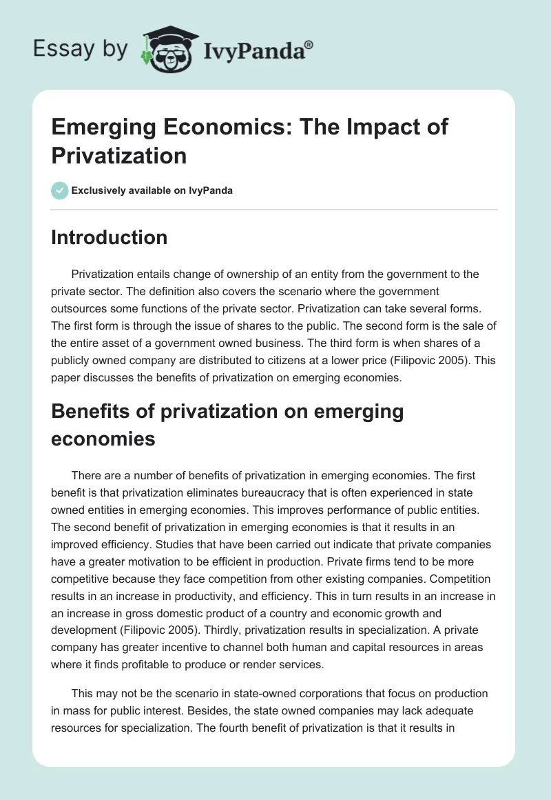Emerging Economics: The Impact of Privatization. Page 1
